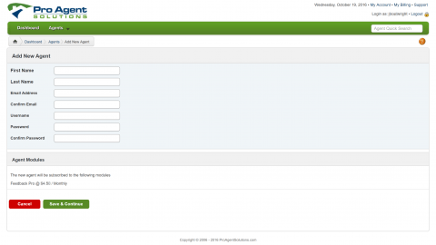 Screenshot of adding an agent in the broker portal